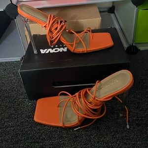 Orange laced Fashion Nova heels